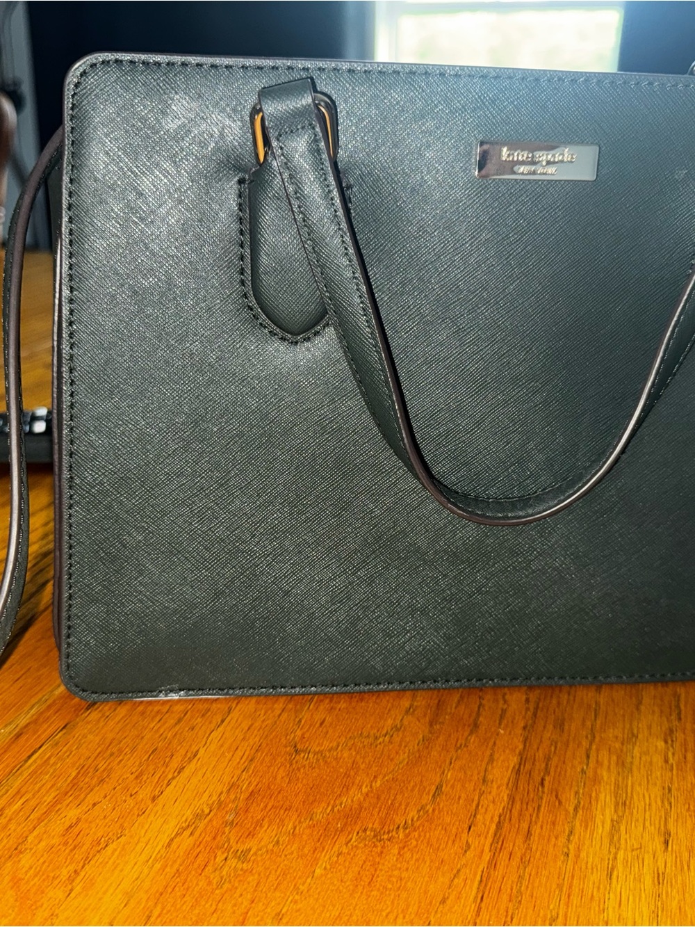 kate spade Dark Green Saffiano Satchel with Gold Accent Plate